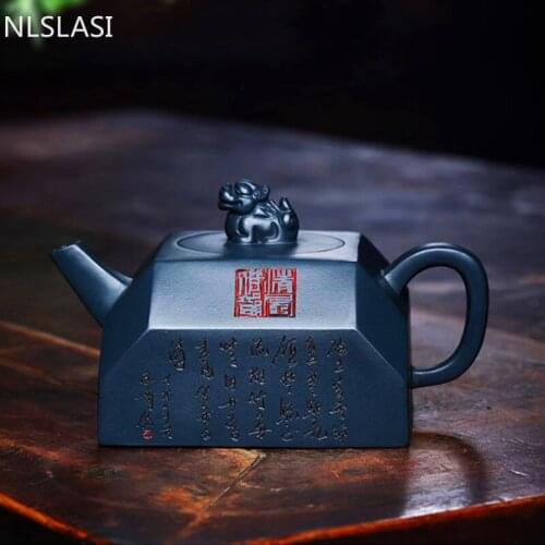 Yixing High-end Tea Pot Famous Handmade Purple Clay Teapot Raw Ore Azure Mud Kettle Chinese Tea Ceremony Collectible Gifts 220ml