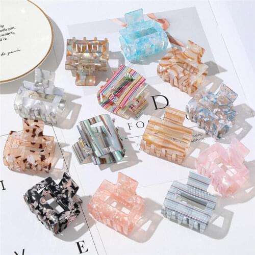 Korean Fashion Women Print Color Square Acrylic Hair Clip Crab Multiple Colorful Acetate Geometry Hair Claws For Girls Headwear