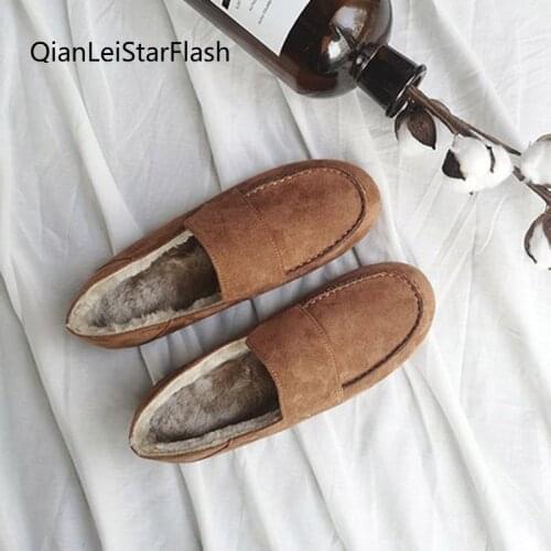 2021 Winter Women Flats Plush Loafers Warm Ladies Shoes Faux Suede Black Slip on Flat Shoe Woman Casual Shoe zapatos mujer