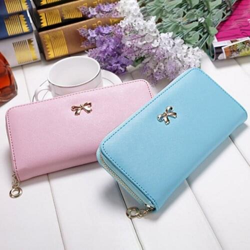 Women Long Clutch Wallets Female Fashion PU Leather Bowknot Coin Wallet Phone Purses Famous Designer Lady Cards Holder Wallet