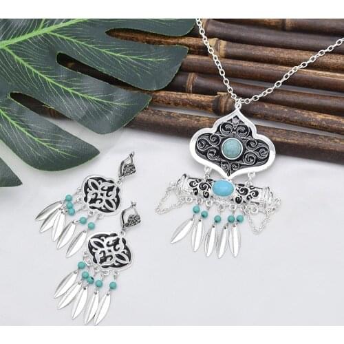 Fashion Simple Ethnic Style Retro Rice Beads Tassel Necklace Earrings Sets For Women Bohemian Gypsy Party Jewelry Set