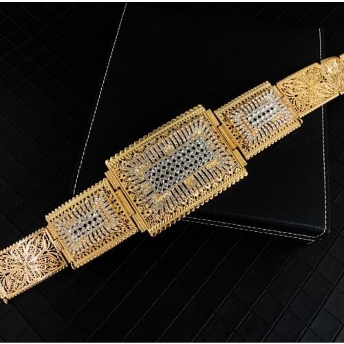 Full Crystals Women Waistband Morocco Style Gold Caftan Belts Long Chain Arabic Turkish Wedding Belts Luxury Body Jewelry