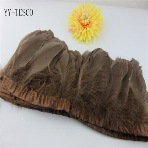 10 yards coffee Goose Feather Trims Dyed Goose Feather Ribbons 15-20cm Duck Feather Fringes for Carnival Ornaments