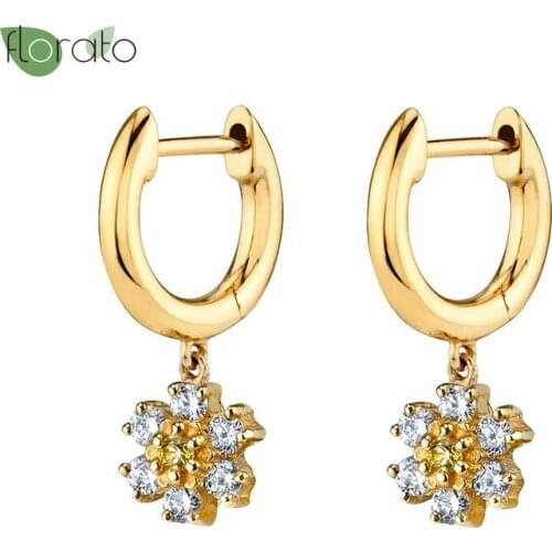 100% 925 Sterling Silver Korean Petals Pattern CZ hoop Earrings for Women Girl Party Charm Jewelry Gothic Punk Pendant Earrings