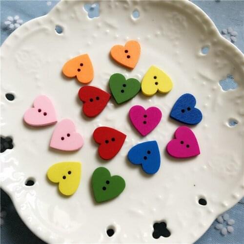 100pcs Multi 18mm Heart Wooden Buttons Baby Shower Crafts Wood Sewing Button For Cardmaking Scrapbooking