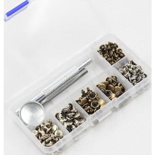 120 Sets Leather Craft Repair Double Cap Rivets Tubular Metal Studs Fixing Tools LBShipping