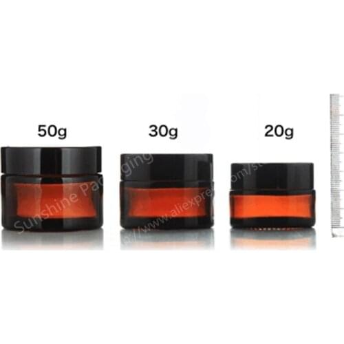 500pcs 50g Amber Glass Jar Cream Jar with black plastic lid cap inner liner for Homemade lotion cosmetics skin care cream bottle