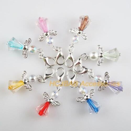 8 New Angel 14x25mm Charms Mixed Teardrop Acrylic Silver Plated Retro With Lobster Claw Clasps