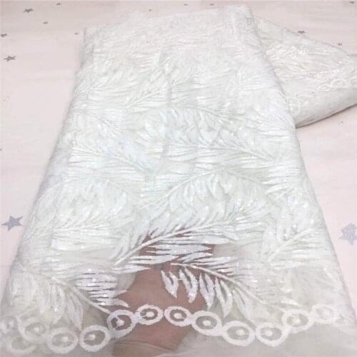 African Net Lace Fabric High Quality French Tulle sequins Lace Fabric white Embroidery Nigerian Guipure 3D Fabric For Wedding