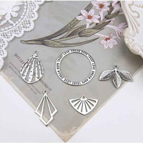 DIY handmade jewelry accessories small ancient silver English ring leaves drop fan pendant earrings earring materials