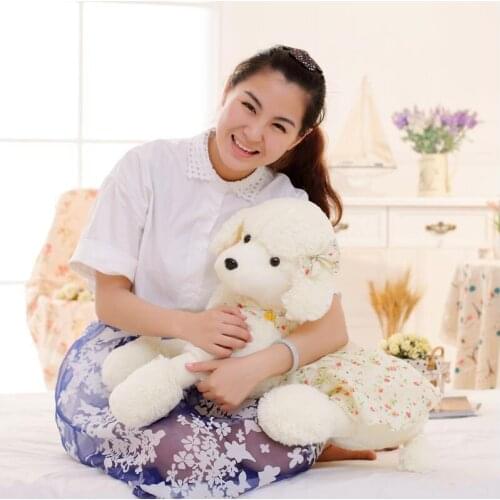 White beige dog skirt poodle plush toy about 65cm dog soft pillow b0988