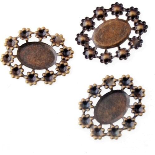 Free shipping 20Pcs Antique Bronze Filigree Oval Cabochon Settings Wraps Connectors Gift Decoration DIY Findings 25x21mm F1309