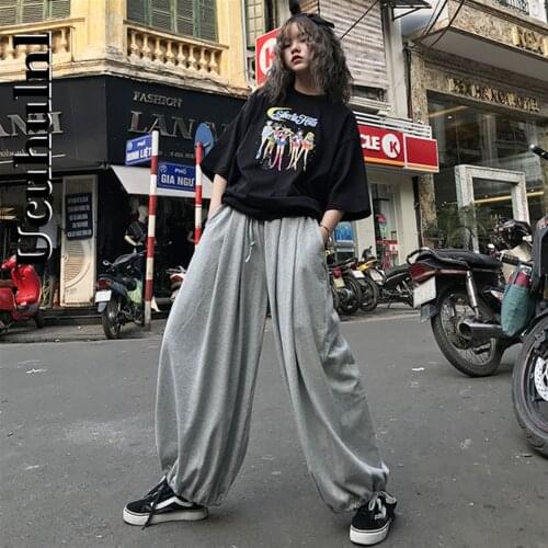 Ucuhulnl Waist Wide Leg Loose Baggy Harem Solid Black Gray Summer Japanese Man Jogger Pant Korean Streetwear Women Harajuku