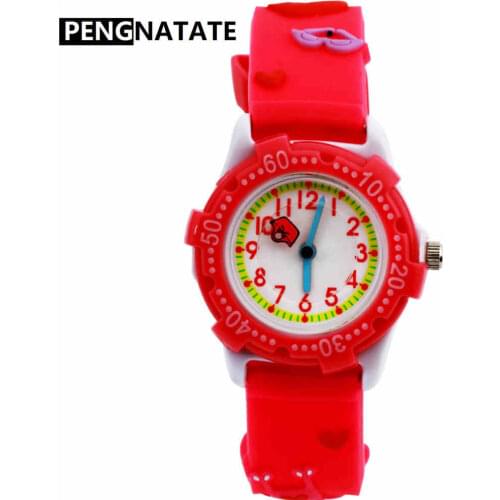 PENGNATATE Girls Kids Watches 3D Silicone Strap Fashion Children Cartoon Watches With Rotate Bracelet clock Wristwatches Gift