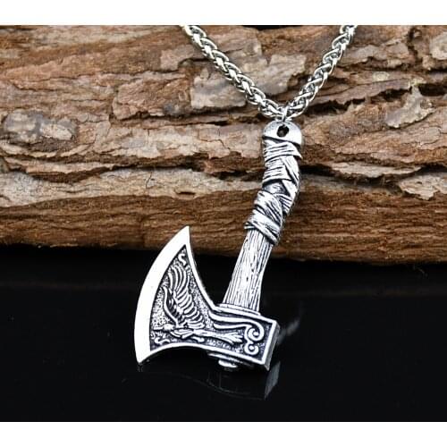 Double sided Rune Wolf And Raven Slavic Amulets Talismans Viking Odin Handle Axe Necklaces & Pendants Norse Vikings Jewelry