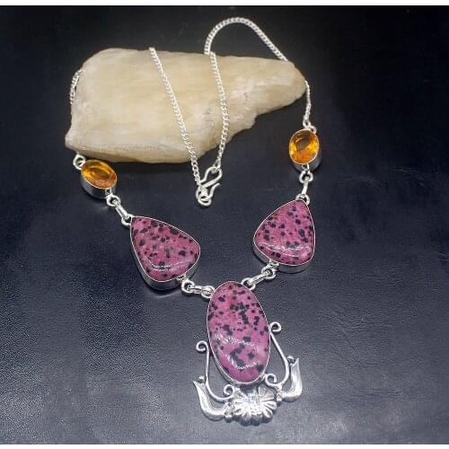 Gemstonefactory Jewelry Big Promotion Unique 925 Silver Dalmatian Jasper Honey Topaz Women Chain Necklace 46cm 202101504