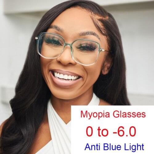 Finished Myopia Glasses Fashion Green Clear Frame Prescription Womens Eyeglasses Against Blue Light Student Shortsight Eyewear