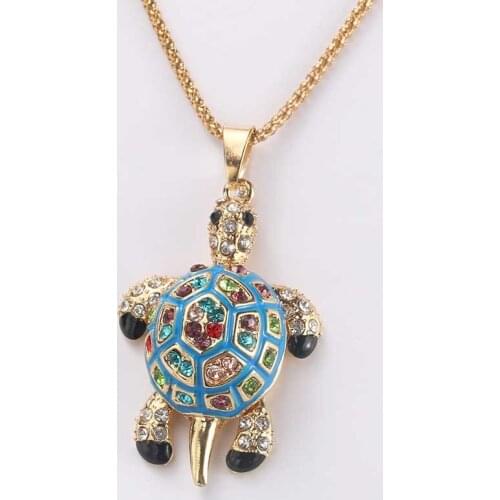 Beautiful Sea Turtle Shiny Crystal Rhinestone Long Sweater Necklace and Pendant Necklace Women Gift Jewelry