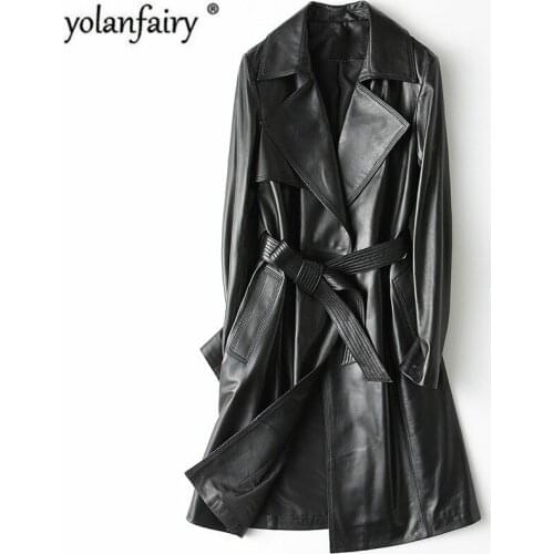 Womens Leather Jacket Long 100% Sheepskin Coat Autumn Real Leather Jacket Women Clothes 2020 Windbreaker HQ19-CJX1902A KJ4924