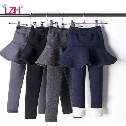LZH Childrens Trousers 2020 Winter New Girls Plus Velvet Thickened Keep Warm Leggings Childrens Solid Color Pure Cotton Pants