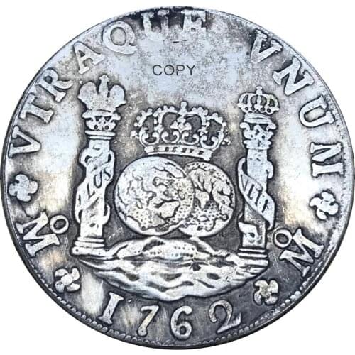 Mexico Carlos III Pillar 8 Reales 1762 MF Copy Coins High Quality Brass Silver Plated