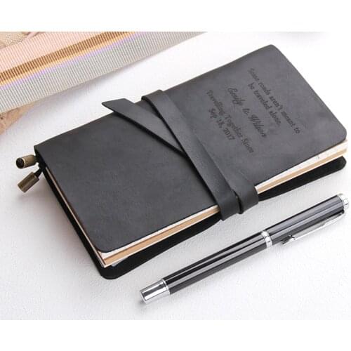 Refillable Leather Travelers Notebook - Personalized Travel Diary sketchbook - Custom Text Leather Journal Writing Notebook