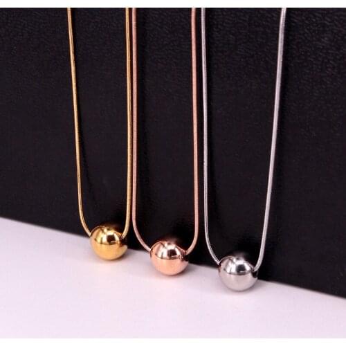 Fashion Love Stainless Steel Small Lucky Ball Pendant Necklace Chain Rose Gold Color Women Female Party Gift