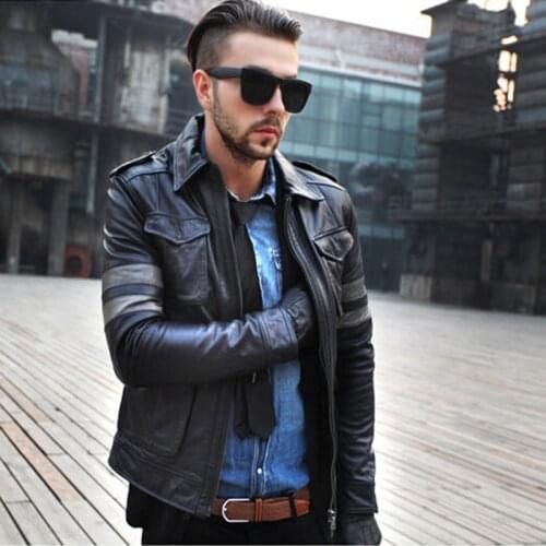 Free shipping,Brand new pockets jacket,mens 100% genuine leather Jackets,winter thick warm coat,mans motor biker jacket.M65 plus