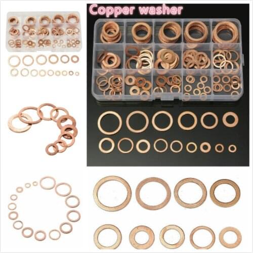 150pcs Copper Washer Gasket Nut and Bolt Set Flat Ring Seal Assortment Kit with Box for Sump Plugs 15 Size
