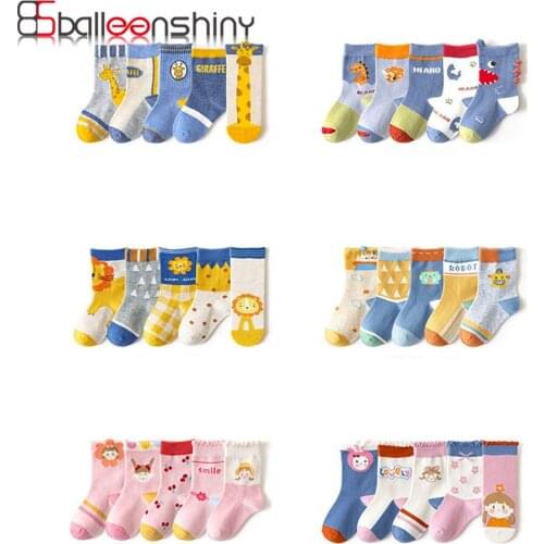 Balleenshiny 5pairs Autumn Winter Kids Socks Cartoon Baby Socks for Boys Girls Pure Cotton Student Socks Newborn Accessories