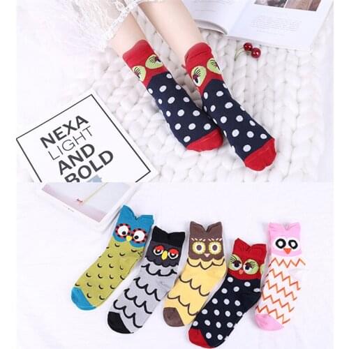 Harajuku Korea Fashion Unique Womens Girls Cartoon Cute Owl Cotton Socks Kawaii Womens Gifts Womens Socks