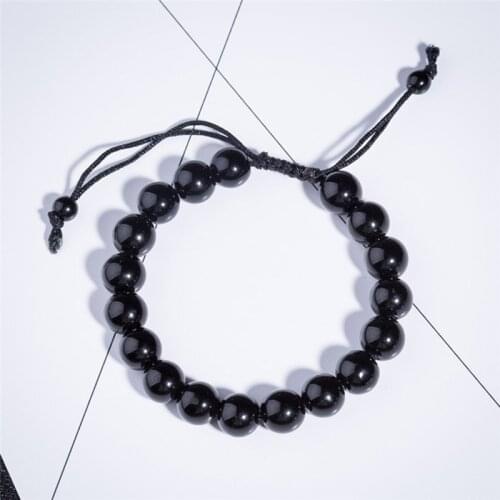 NEW 1pc Adjustable Obsidian 10mm Stone Bracelet Healthcare Bracelet Weight Loss Bracelet Slimming Product Round Black Bracelet
