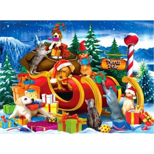 New Arrival 5D Diamond Painting Dog Cross Stitch Full Drill Diamond Embroidery Winter Mosaic Animal Rhinestone KitChristmas Gift