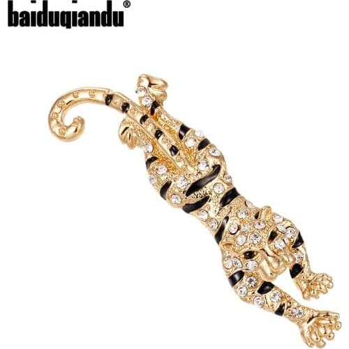 Baiduqiandu Brand New Arrival Antique Gold Color Plated Rhinestones Pave Tiger Brooch Pins