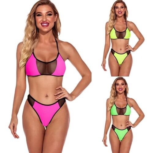 New Sexy Mesh Splicing Bikini Set Push Up Bandeau Bikinis Swimwear Women Female Biquini Padded Swimming Bathing Suit Beach Wear