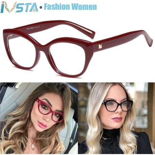 IVSTA Flower Fashion Lady Glasses Frame Women Cat Eye Myopia Eyewear Prescription Eyeglasses Oval Vintage Glasses Retro 06265