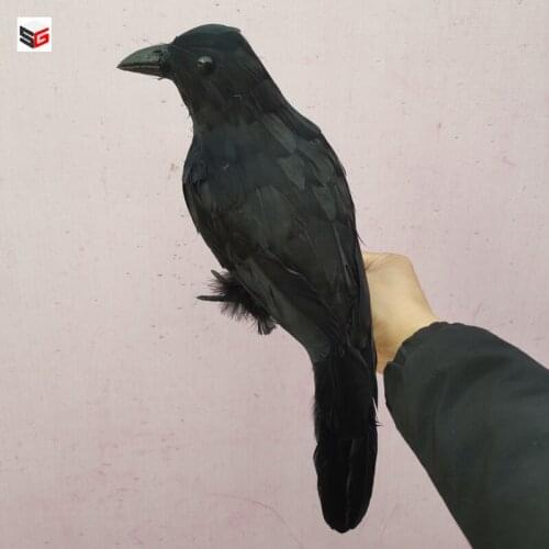 Wholesale Simulation Black Crow Ntural feather Black Birds Scary Decoration Halloween Party Supplies 36cm