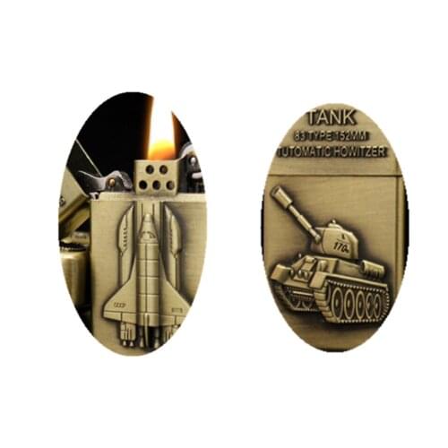 Creative tank fighter embossing Kerosene gasoline petroleum oil cigarette lighter Vintage hinge cheap Windproof Smoking igniter