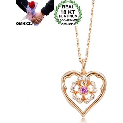 OMHXZJ Wholesale European Fashion Woman Girl Party Wedding Gift Heart AAA Zircon 18KT Rose Gold Necklace Pendant Charm CA213