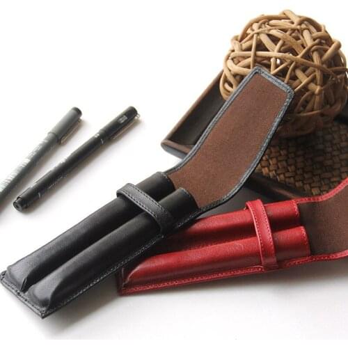 Personalized 2-cells genuine leather zipper pen pencil bag stationery organizer with large capacity school supplies 1128