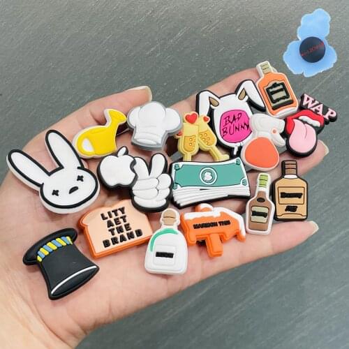 Free shipping 1pcs Wine Bottle Apple Tongue Shoe Charms Bad Rabbit Shoes Accessories Decoration Fit Croc Jibz Party Kids Gifts