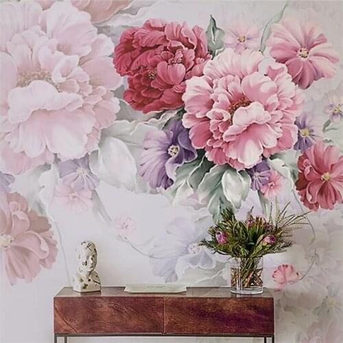 Beibehang Custom Wallpaper Nordic blue red Peony Floral Pastoral Mural wallpapers for Living Room TV Background 3D Wall Painting