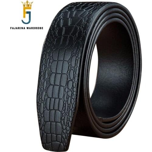 FAJARINA Crocodile Pattern Line Striped Pure Solid Cowhide Leather 3.5cm Belts without Buckle Only Belt Parts for Men N17FJ591