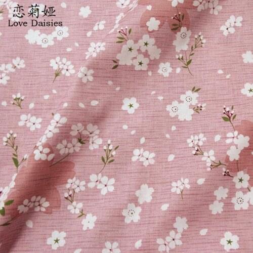 100% Cotton twill fabrics Japanese style pink Cherry blossoms floral tissues for DIY patchwork handwork doll clothes dress cloth