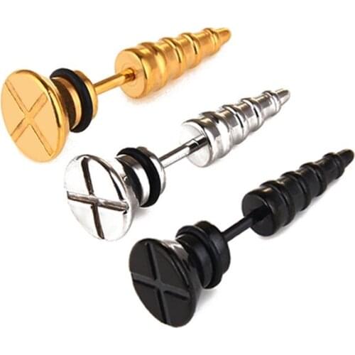 Punk screw Stainless steel Earrings For Women Men Fashion Gothic Hip Hop Geometric Stud Ear Jewelry Party Gifts 2 pieces