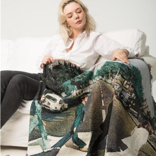 Nordic Rock Cross the Road Artistic Sofa Throw Blanket Carpet Tapestry Sofa Towel Knitted Throw Blanket Bedspread Home Textile