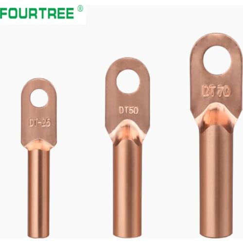 1Pcs DT-70/95/120/150 Pure Copper Wire Connector Cable Terminal Cold Pressure Crimp Blot Hole Nose Tube High Quality