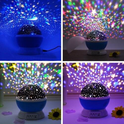 LED Four-color transformation Lamp Silent Rotating Starry Sky Projection Lamp For bedroom decoration child kids birthday present