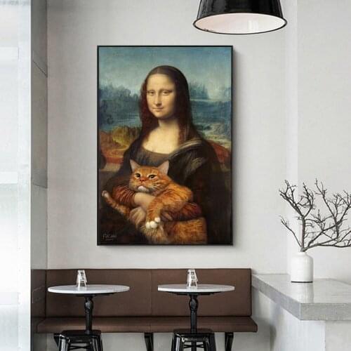 Creative Classical Napoleon Bonaparte and Mona Lisa Portrait Horse Cat Oil painting Canvas Posters Prints Living Room Home Decor