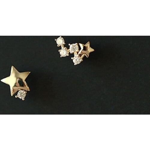 Vintage Sterling Silver Gold Earrings Cute Female Crystal Asymmetrical Stud Earrings For Women Charm Small Star Wedding Earrings